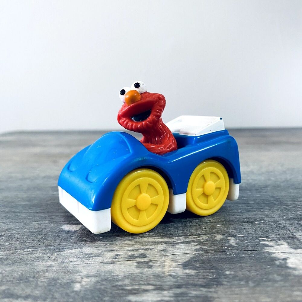 Mattel Sesame Street Elmo Blue Race Car Vehicle Yellow Wheels 2004 3"